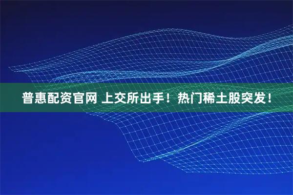 普惠配资官网 上交所出手！热门稀土股突发！